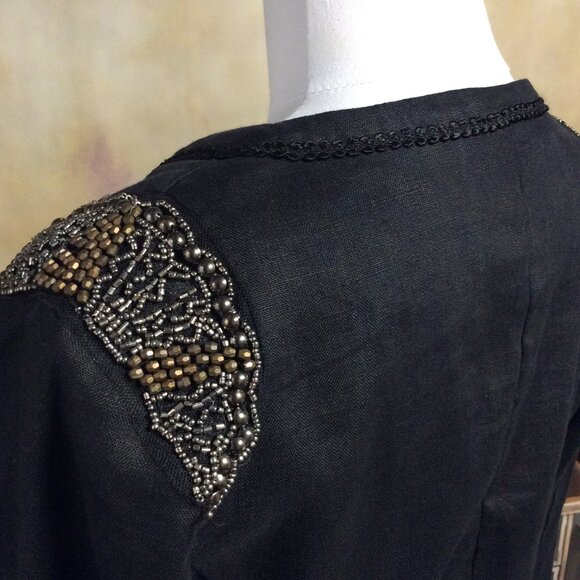 Harlowe & Graham black linen crop jacket with beaded shoulder, like new! - Picture 10 of 15